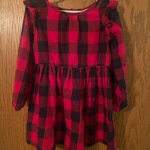 The Children's Place Red and Black Buffalo Plaid Puff Sleeve Midi Dress